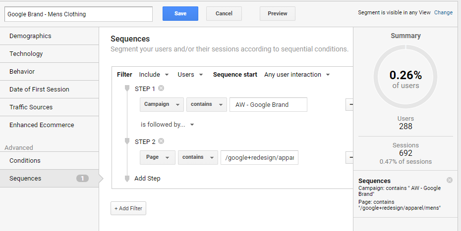 sequence-segment-google-demo-account